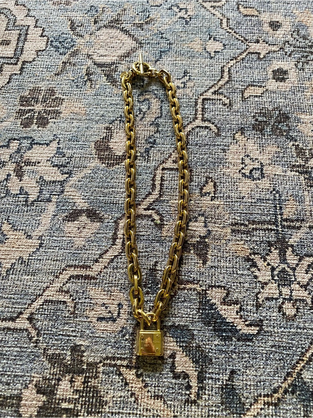 Michael Kors vintage Gold Chain Necklace with Padlock Pendant - Women's Jewelry